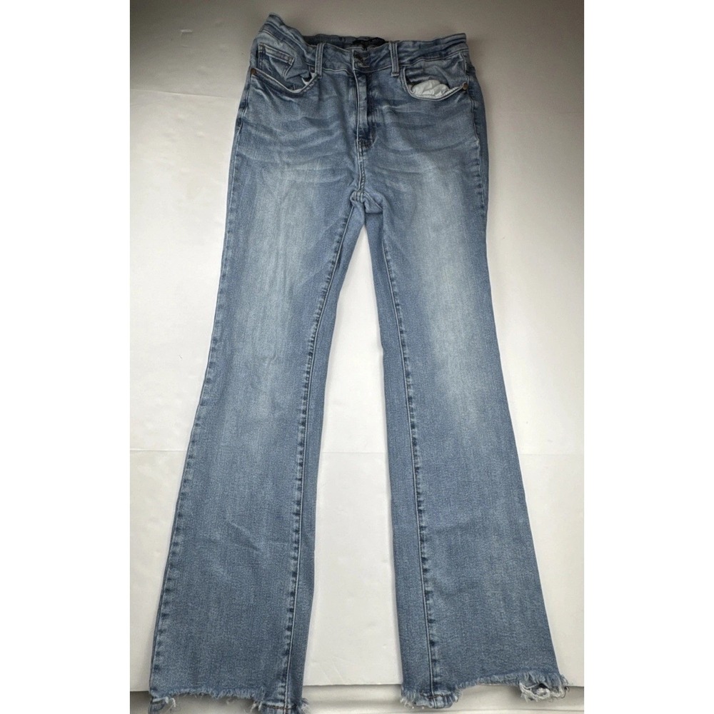 Judy Blue Women Flare Jeans 15/32 Cotton Blend Boho Raw Hem High Rise Denim - Picture 2 of 13